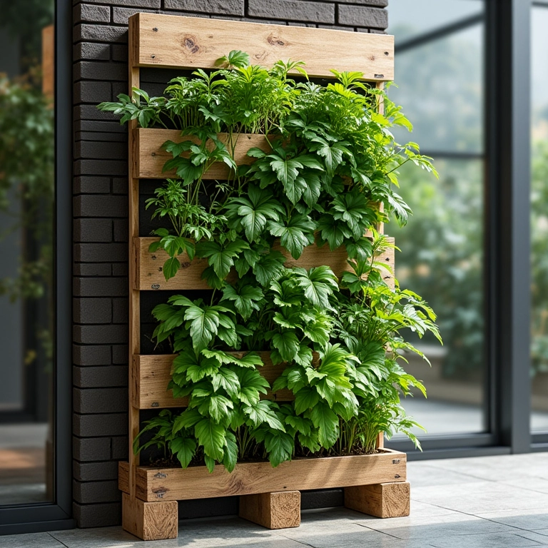 Jardim vertical de pallet com sistema de rega inteligente para não molhar a parede.