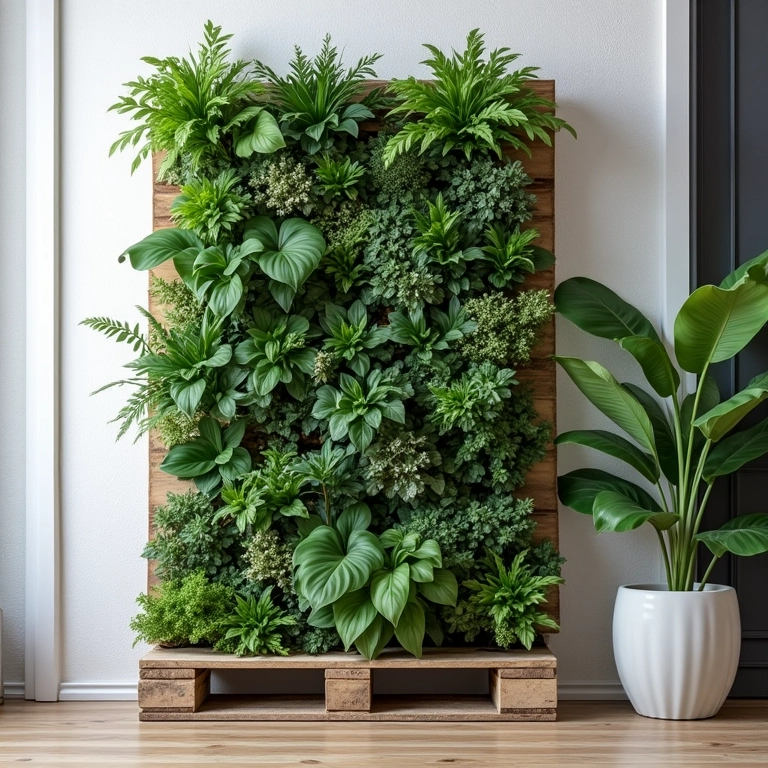 Jardim vertical de pallet na distância ideal da parede.