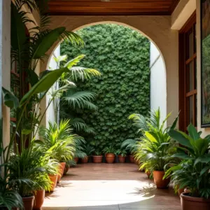 Jardim Vertical Para Hall De Entrada Boas Vindas Com Natureza Jardim vertical exuberante em hall de entrada acolhedor de casa brasileira.
