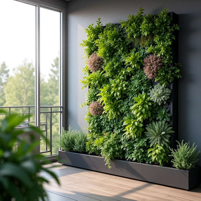 Jardim vertical modular moderno e prático em varanda gourmet.