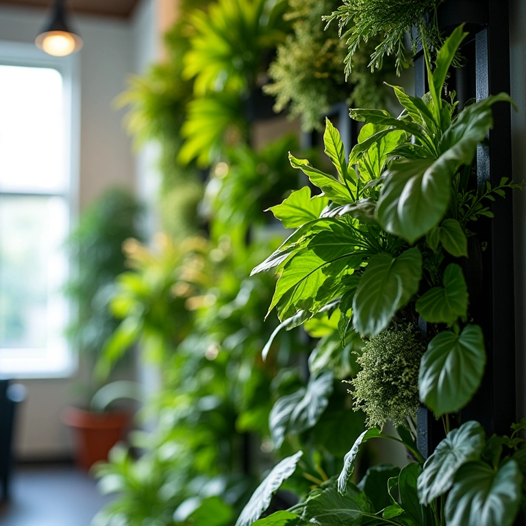 Jardim vertical modular, sistema prático e versátil para escritórios.