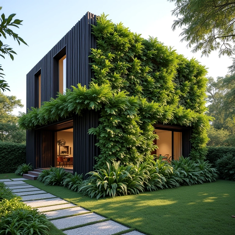 Jardim vertical oferecendo isolamento térmico em casa brasileira.