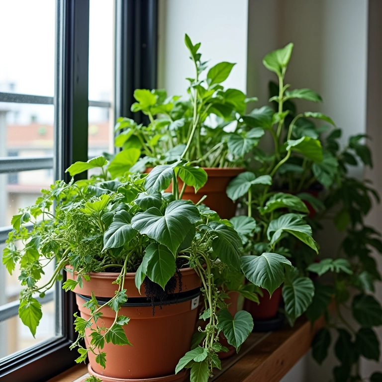 Jardim vertical pequeno em varanda de apartamento.