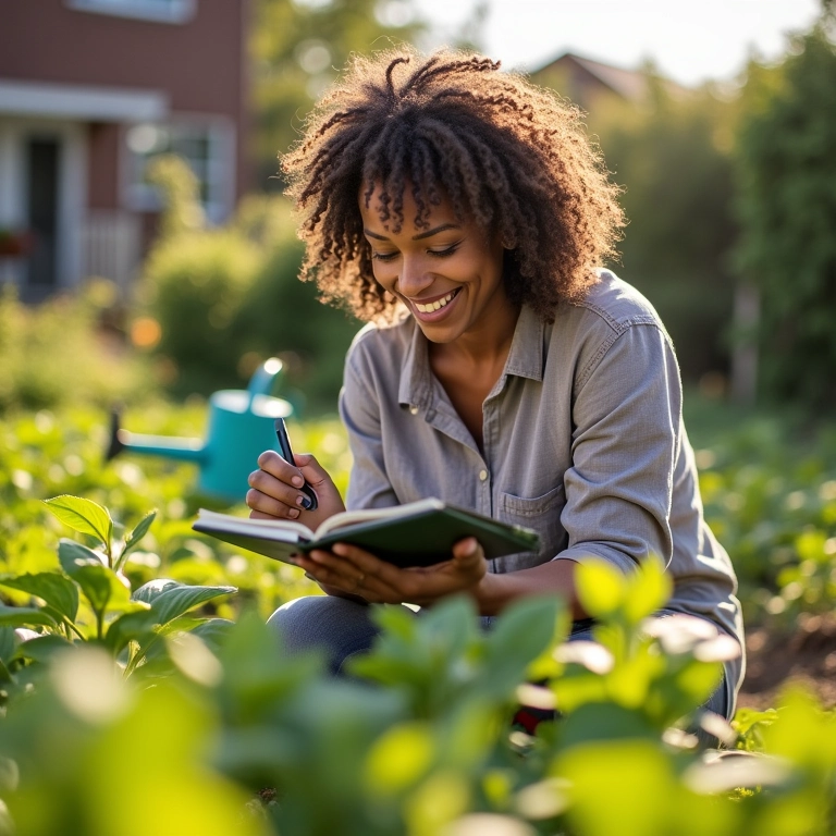 Jardineira cuidando das mudas com carinho.