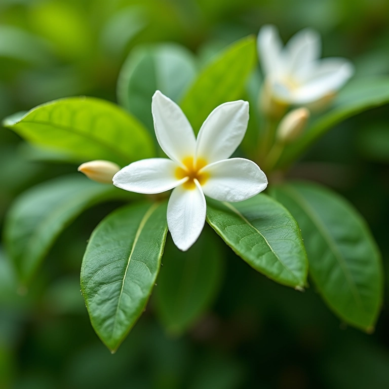 Jasmim protegido contra pragas e doenças, folhas saudáveis.
