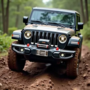 Guincho Para Off-Road: Um Acessório Essencial Para Trilhas Jeep Wrangler trilhando com guincho em ação.