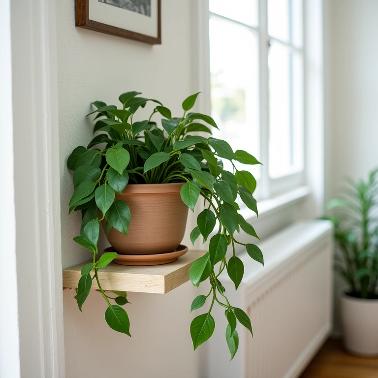 Jiboia pendente na estante da sala de estar.