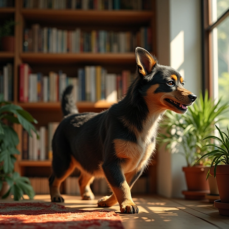 Jiboia pendurada em uma estante de livros.