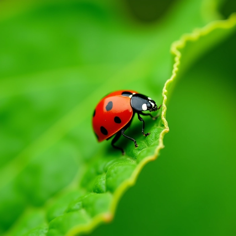 Joaninha em folha de couve, protegendo contra pragas de forma natural.