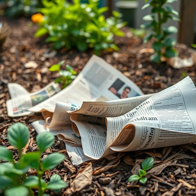 Jornal e papelão utilizados como cobertura de solo.