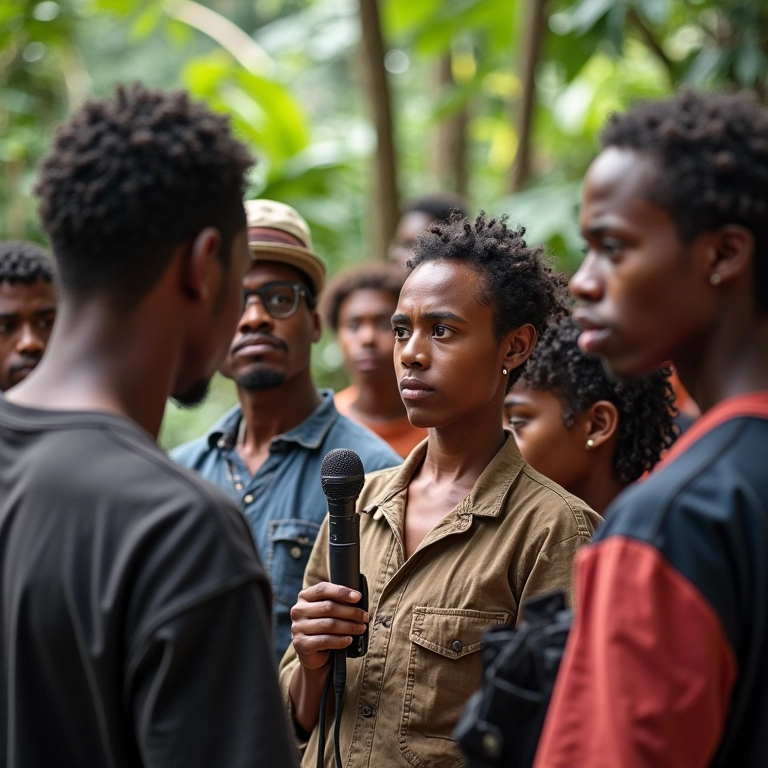 Jornalistas documentando violações de direitos humanos em favela brasileira, foco no trabalho de pesquisa da Anistia Internacional.