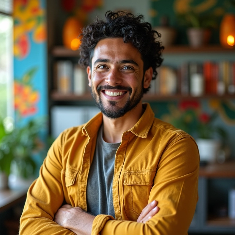 Jovem empreendedor brasileiro começando um pequeno negócio.