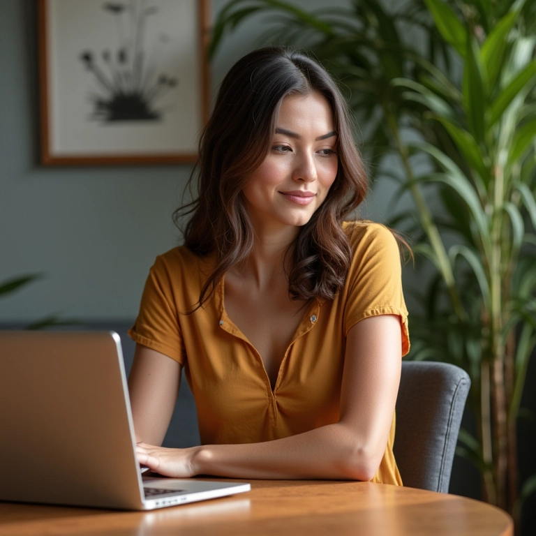 Jovem empreendedora iniciando um negócio em casa.
