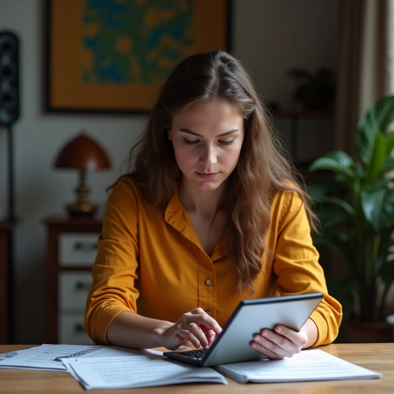 Jovem mulher rastreando finanças em uma planilha.