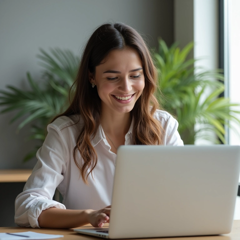 Jovem mulher registrando sua empresa online.