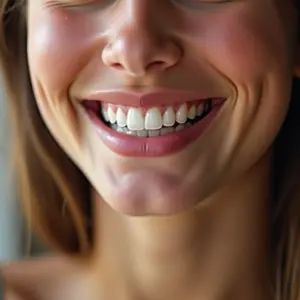 Jovem sorrindo usando aparelho invisível, mostrando alinhamento perfeito dos dentes.