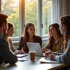 Ferramentas de controle financeiro: As 5 melhores Jovens adultos discutindo finanças pessoais em um ambiente iluminado.