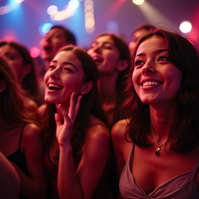 Jovens de diferentes culturas celebrando a música K-pop em uma festa.