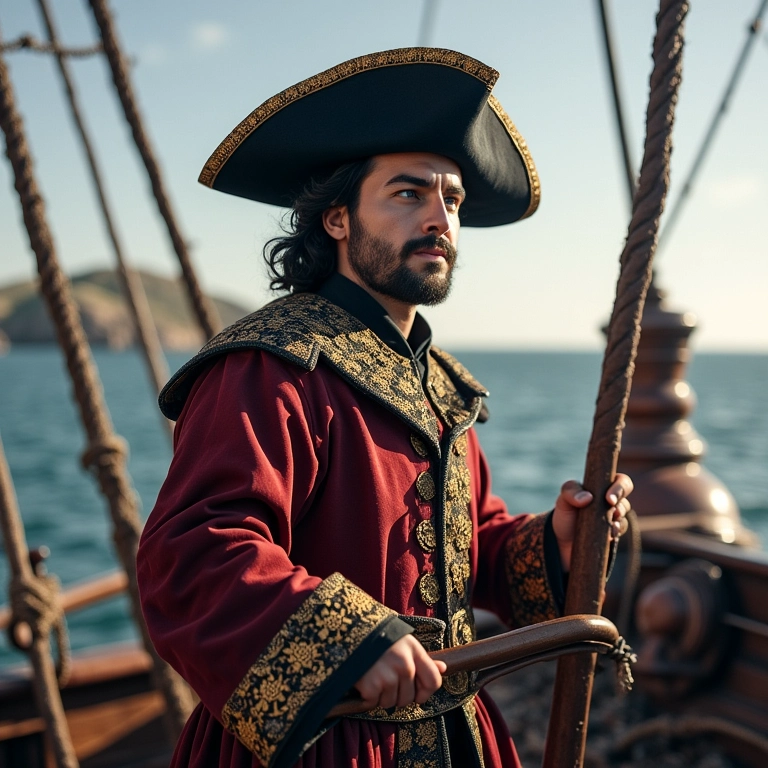 Juan Sebastián Elcano liderando a nau Victoria após a morte de Magalhães.