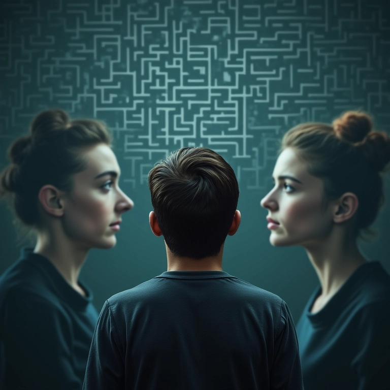 Labirinto confuso simbolizando a diferença entre esquizofrenia e dupla personalidade.