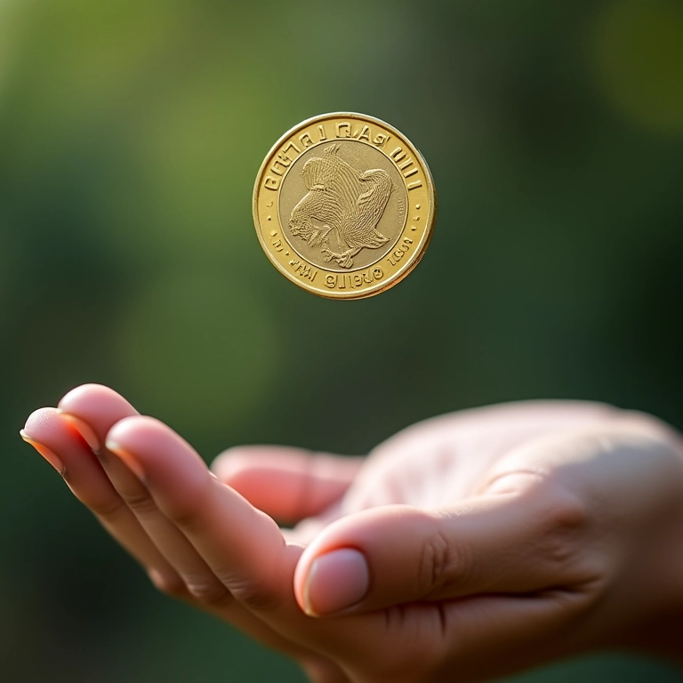 Lançamento de uma moeda Real para ilustrar probabilidade: cara ou coroa.