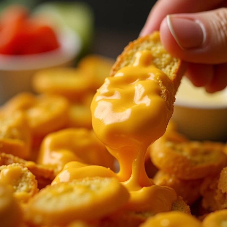 Lanches variados com molho de queijo.