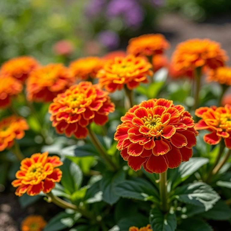 Lantana Rasteira vibrante com flores coloridas em um jardim ensolarado.