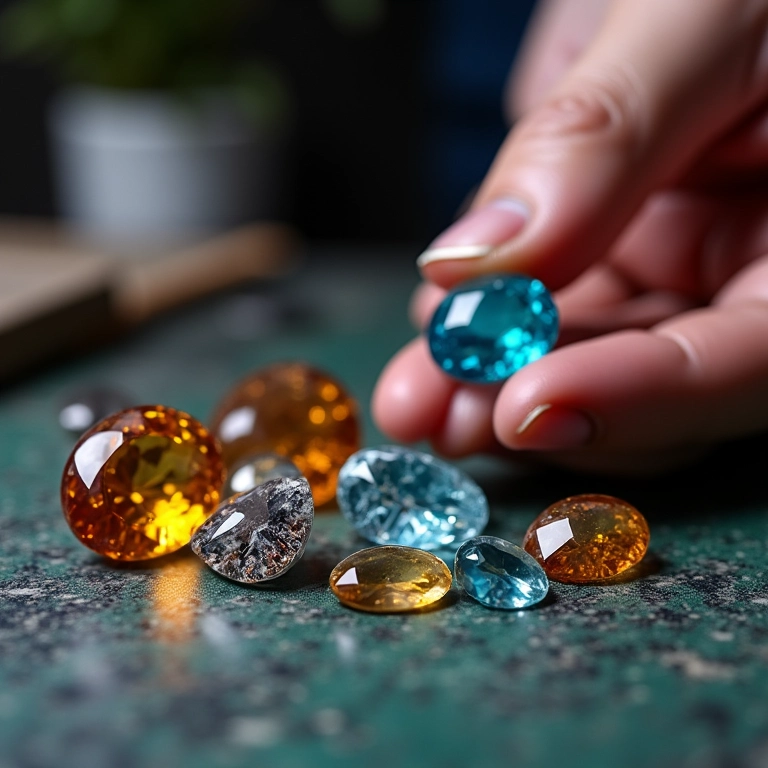 Lapidador mostrando gemas e QR code para loja online.