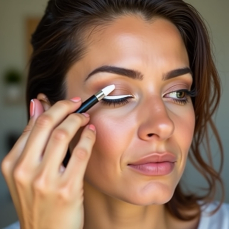 Lápis branco na linha d'água para realçar o fox eyes.