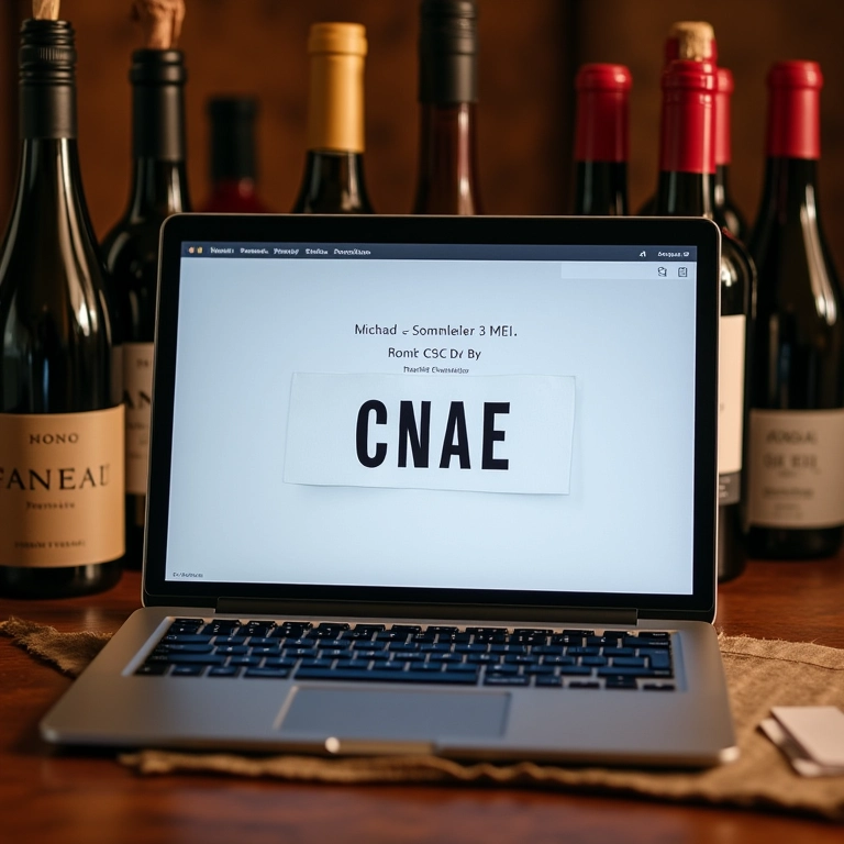 Laptop mostrando código CNAE para Sommelier MEI, representando a escolha correta.