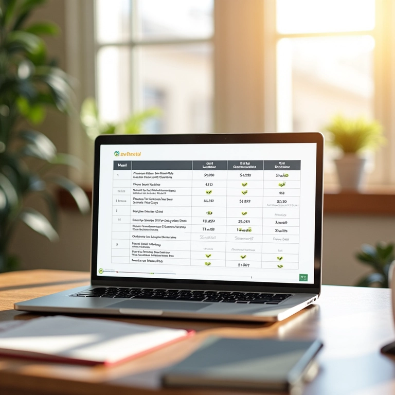 Laptop mostrando tabela comparativa de preços e condições de hotéis.