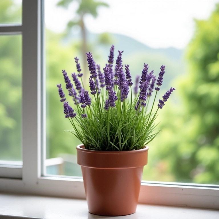 Lavanda em vaso na janela iluminada, representando o signo de Gêmeos.