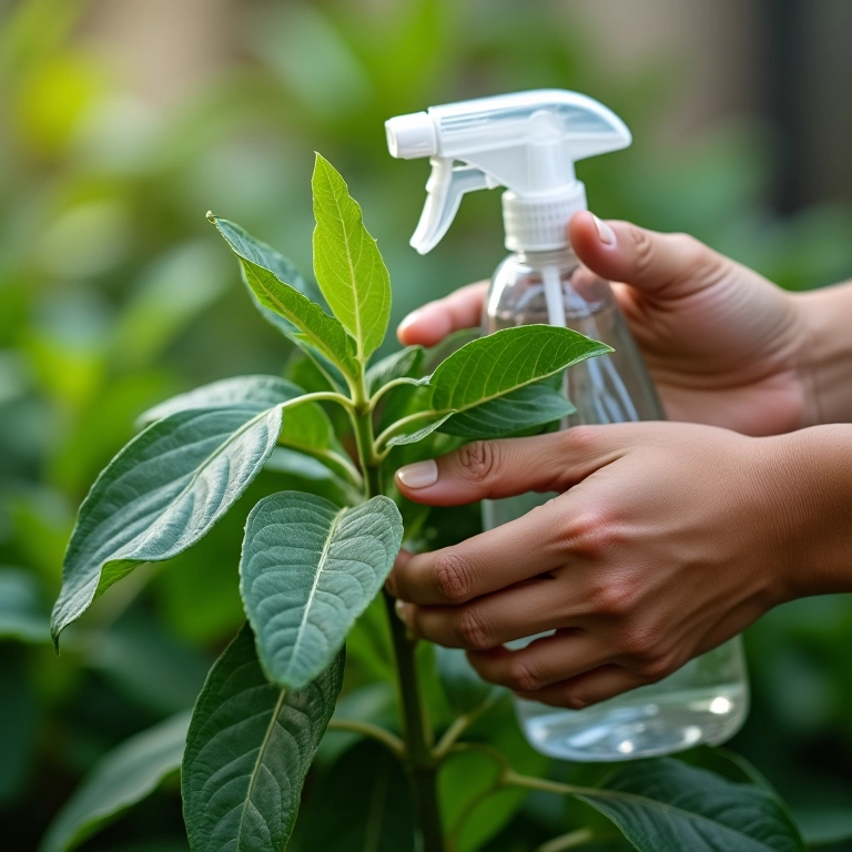Lavando folhas de planta com água e sabão neutro.