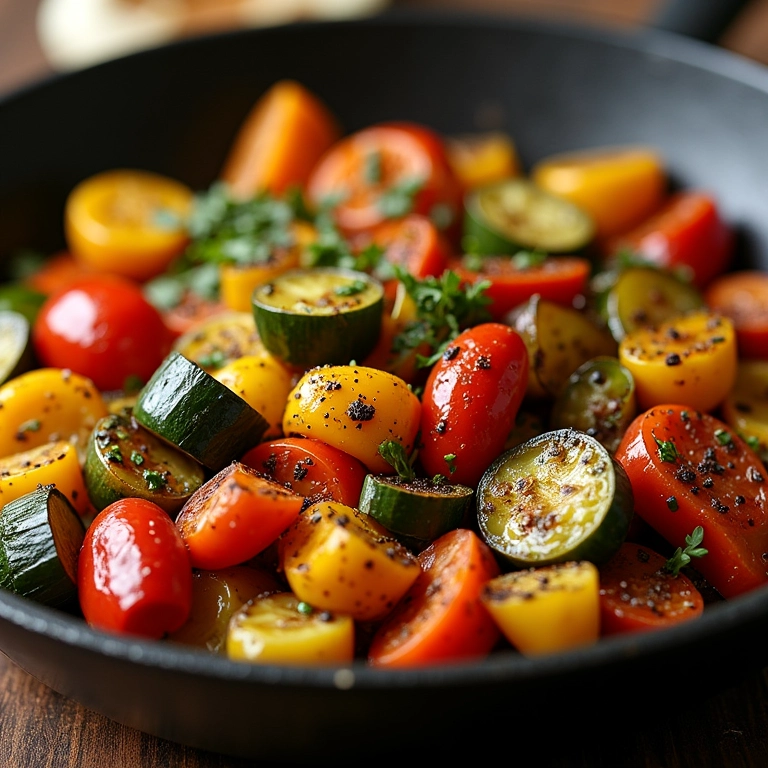 Legumes assados com especiarias em panela rústica.