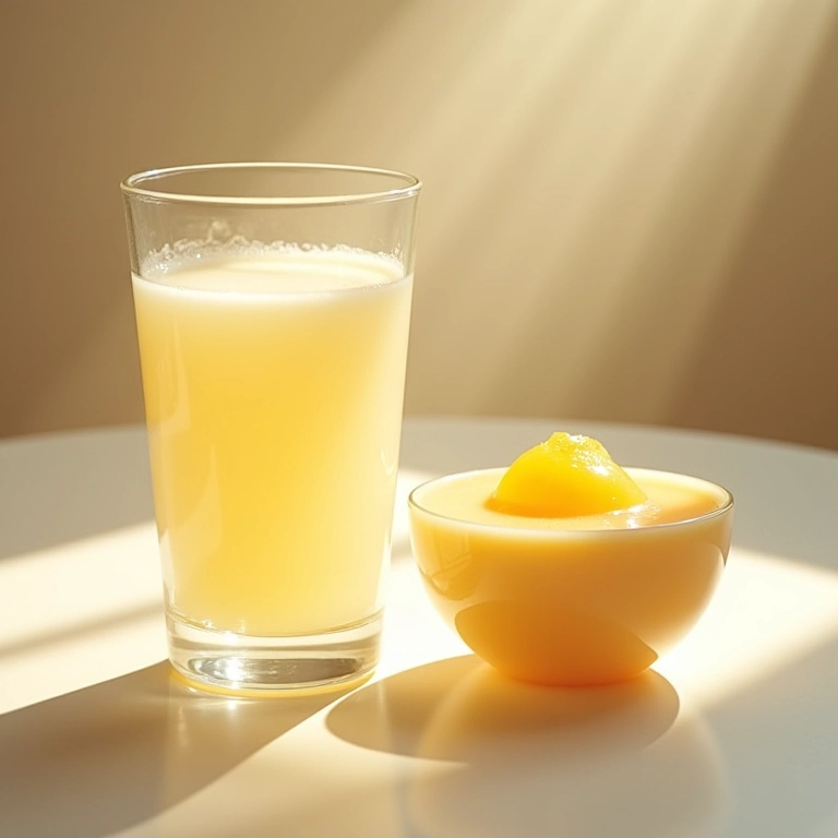 Leite e gelatina exibindo o Efeito Tyndall sob a luz solar.