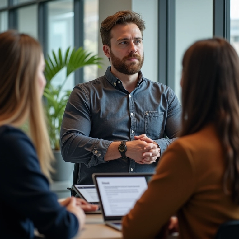 Líder pedindo feedback para a equipe.