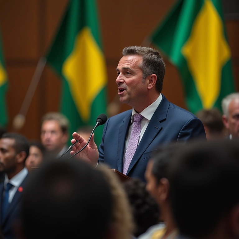 Líder sindical discursando para trabalhadores sobre a importância da greve.