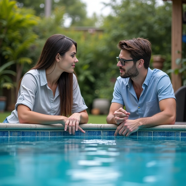 Limpador de piscina entrevistando um possível funcionário.