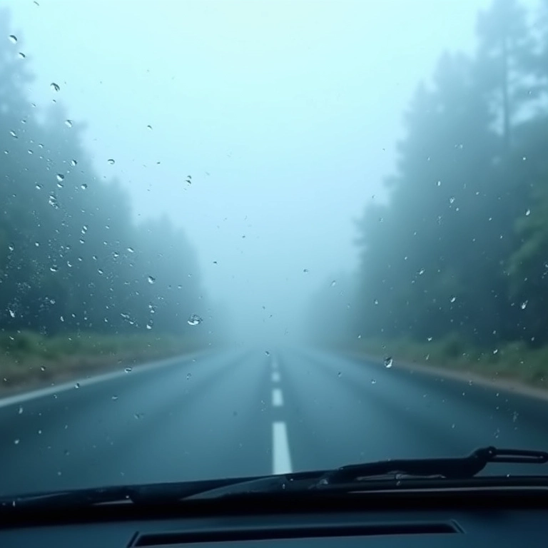 Limpadores de para-brisa em ação, removendo a neblina do vidro.