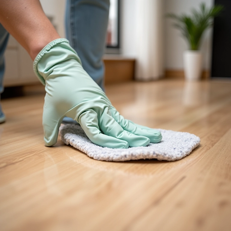 Limpeza de piso laminado com produtos específicos para garantir a durabilidade.