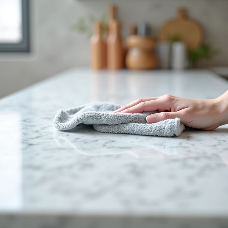 Limpeza fácil de bancada de Silestone com pano úmido.