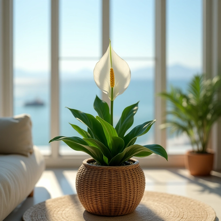 Lírio da Paz em cesto de vime, representando o signo de Câncer.