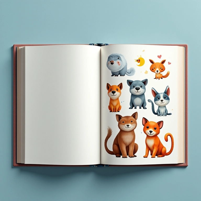 Livro aberto com ilustrações de animais e sono.