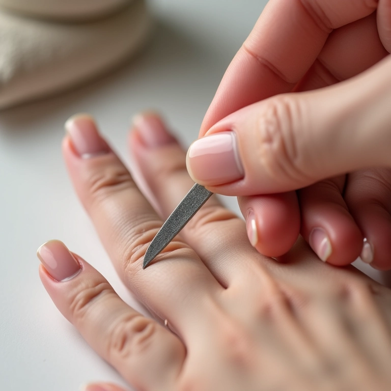 Lixando as unhas para dar a forma desejada.