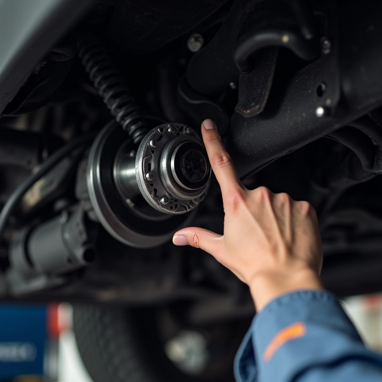 Localizando o ajustador do freio de mão sob o carro.
