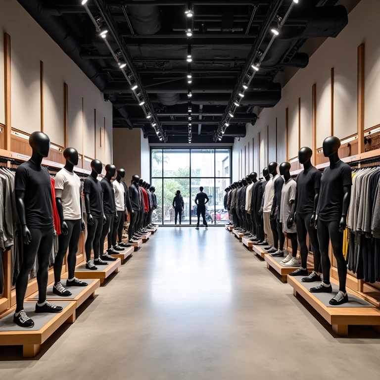 Loja de esportes com layout inteligente e circulação facilitada.