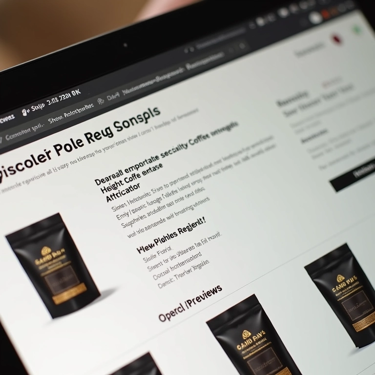 Loja online de café especial exibindo embalagens e descrições detalhadas.
