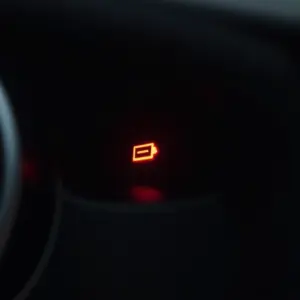 Luz da bateria acesa no painel do carro, indicando um problema.