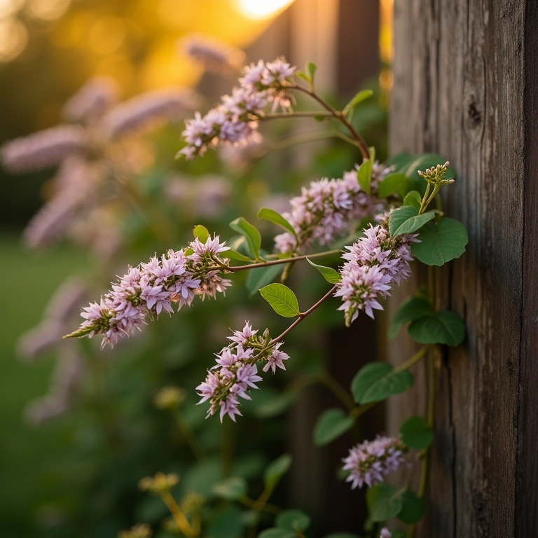 Madressilva perfumada envolvendo uma cerca de madeira.