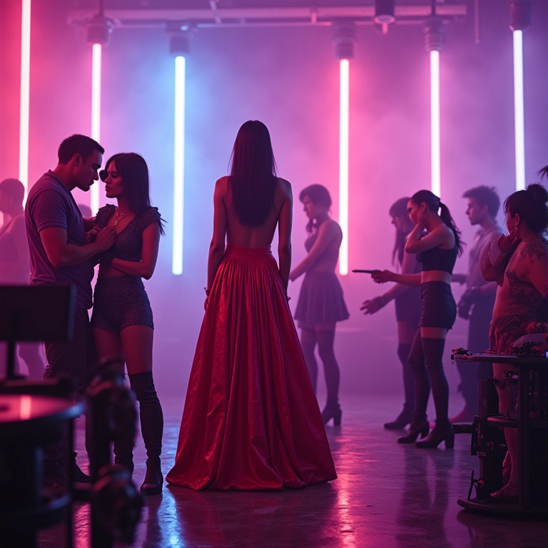 Making of de um videoclipe de K-pop com figurinos elaborados e maquiadores.